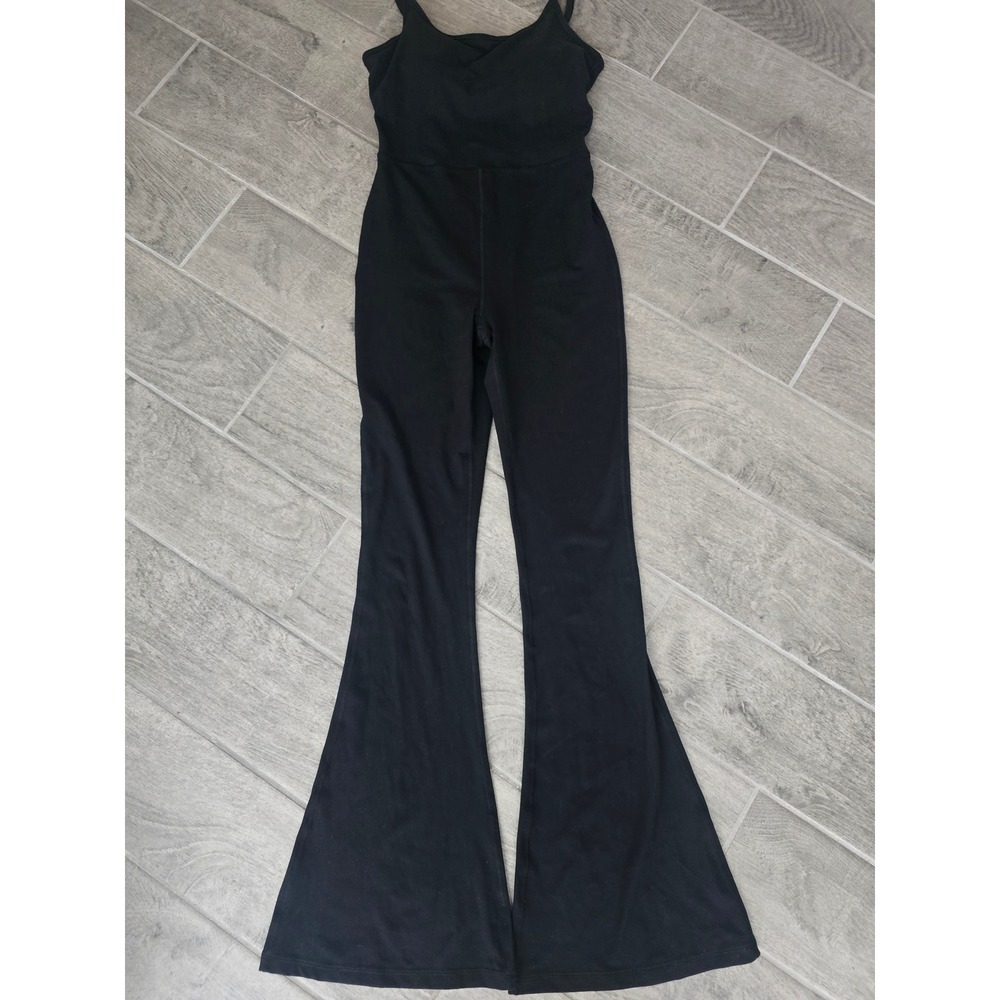 Yogalicious Lux Scarlett Flare Jumpsuit Black Small‎ V-Neck Bell Bottom Athletic